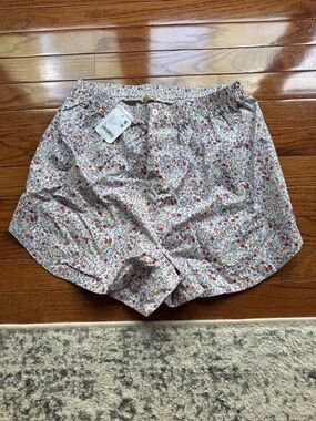 Free People White Floral Elastic-Waist Athletic Shorts